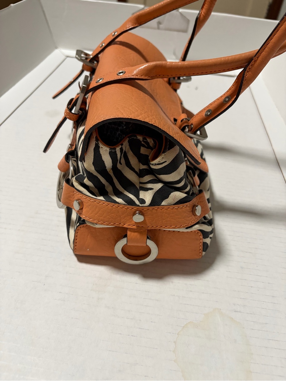 Adrienne Vittadini Orange and Black Zebra-Print Satchel - Picture 3 of 7